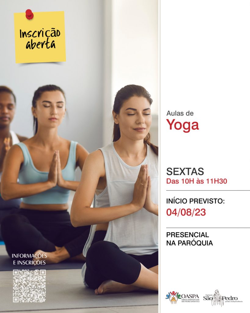 Curso de Yoga - Presencial - Sextas-feiras das 10h20 às 11h45 - Mais informações: - 11 2211-4241